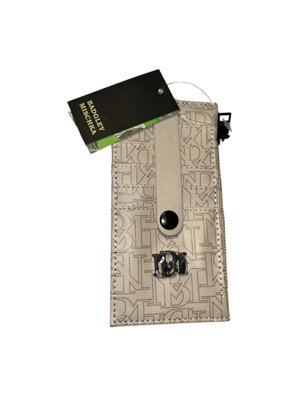 Badgley Mischka Taupe Logo Snap Card Sleeve with BM Emblem